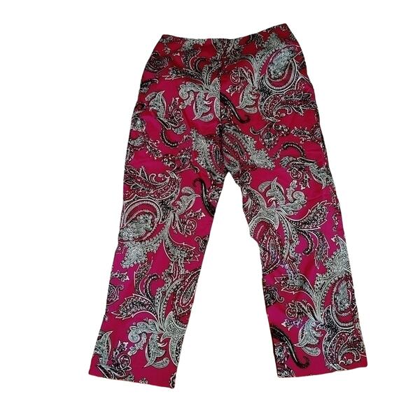 Talbots Size 8 Paisley Magenta Sleek Pants Career Pop Trendy Vibrant Unique - Picture 2 of 12